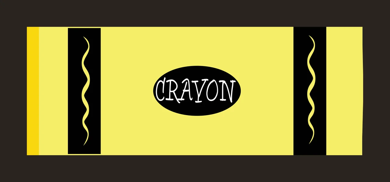 CRAYON crayon wrapper label Design with yellow rectangular background, central black oval, text CRAYON and vertical black stripes in white contrast preview thumbnail
