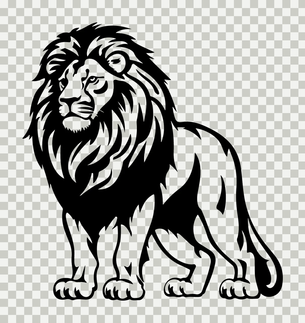 Lion Standing Profile Graphic mane tail minimalist black white transparency and detail preview thumbnail