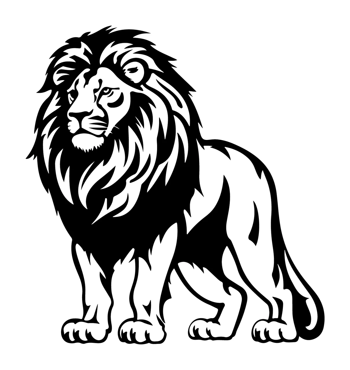 Lion Standing Profile Graphic mane tail minimalist black white