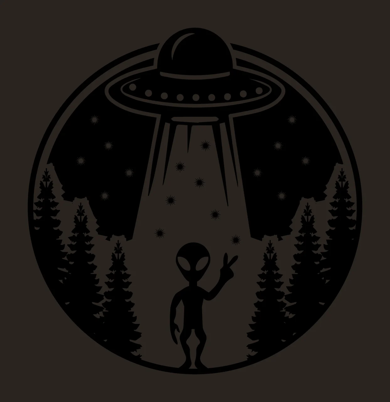 Alien Silhouette With Ufo Abduction Scene waving trees stars contrast preview thumbnail