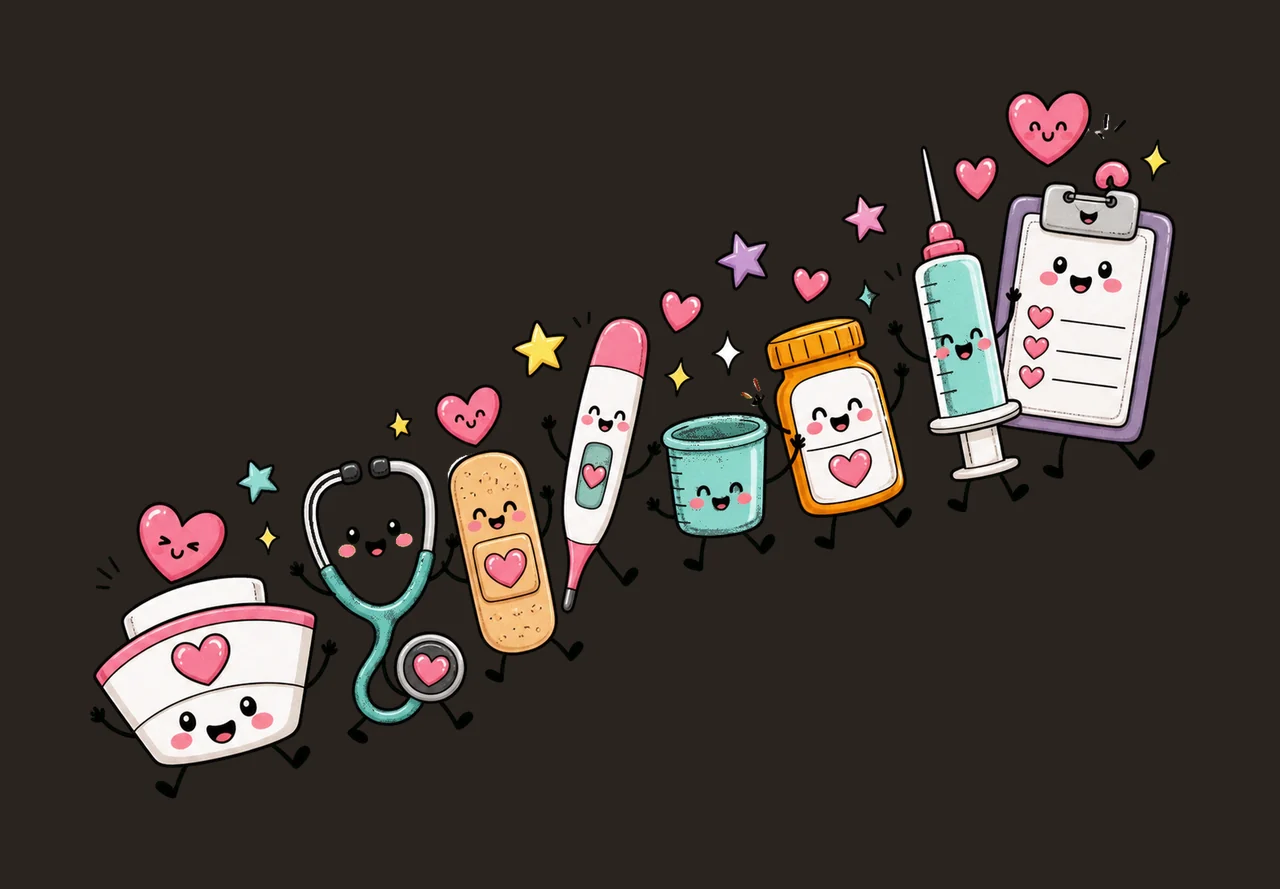 Nurse Characters Doodle Cute Happy Medical Variation A contrast preview thumbnail