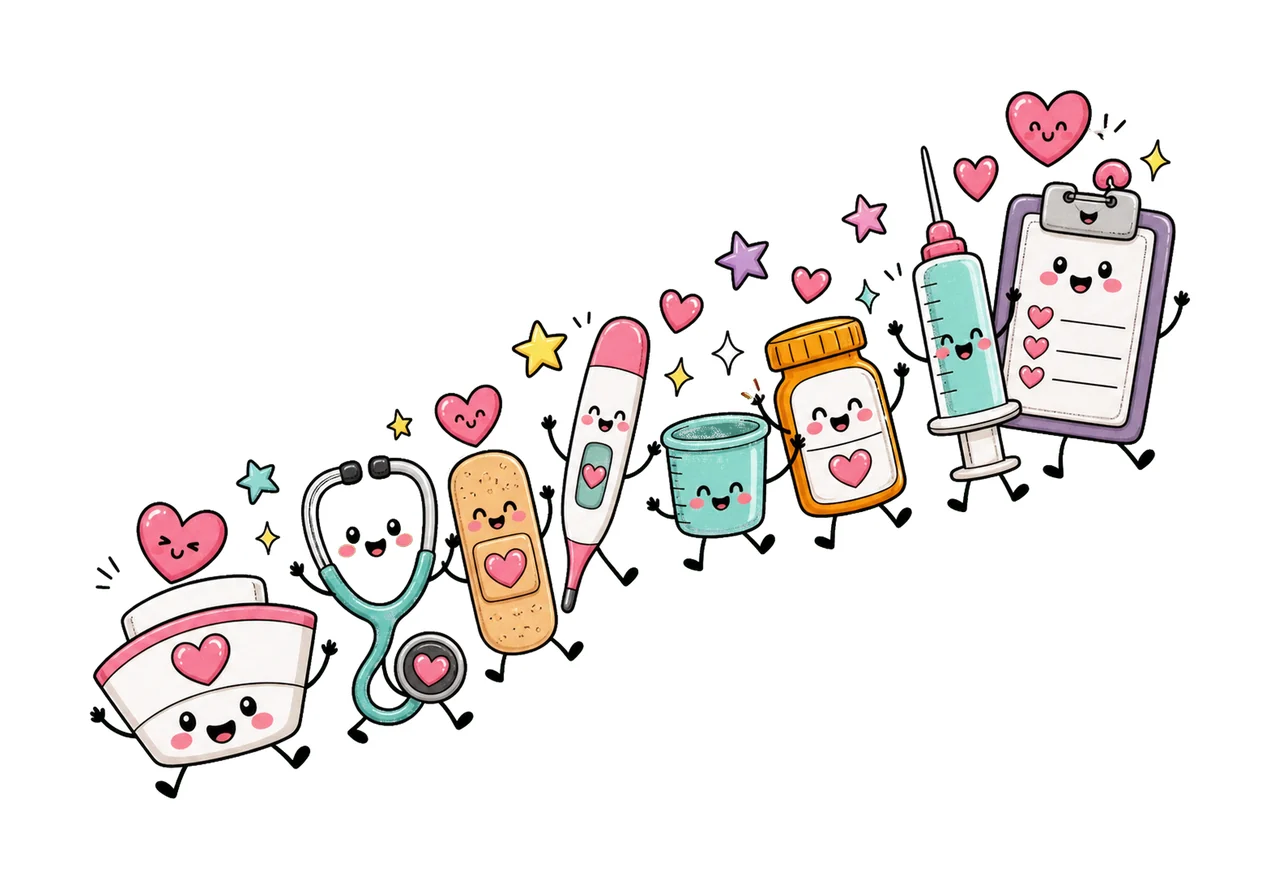 Nurse Characters Doodle Cute Happy Medical Variation A