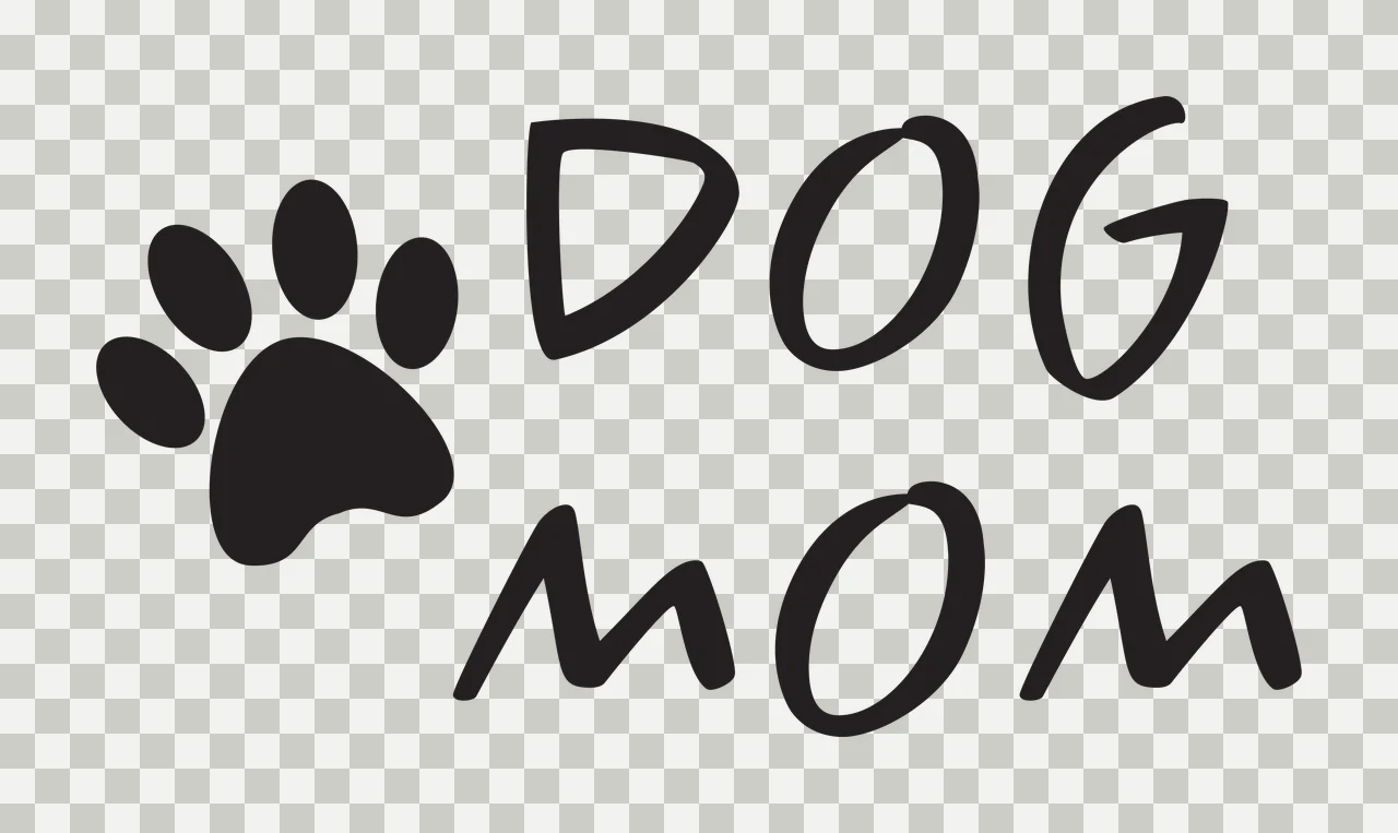 DOG MOM Typography Design with paw print, text and lettering in black and white transparency and detail preview thumbnail