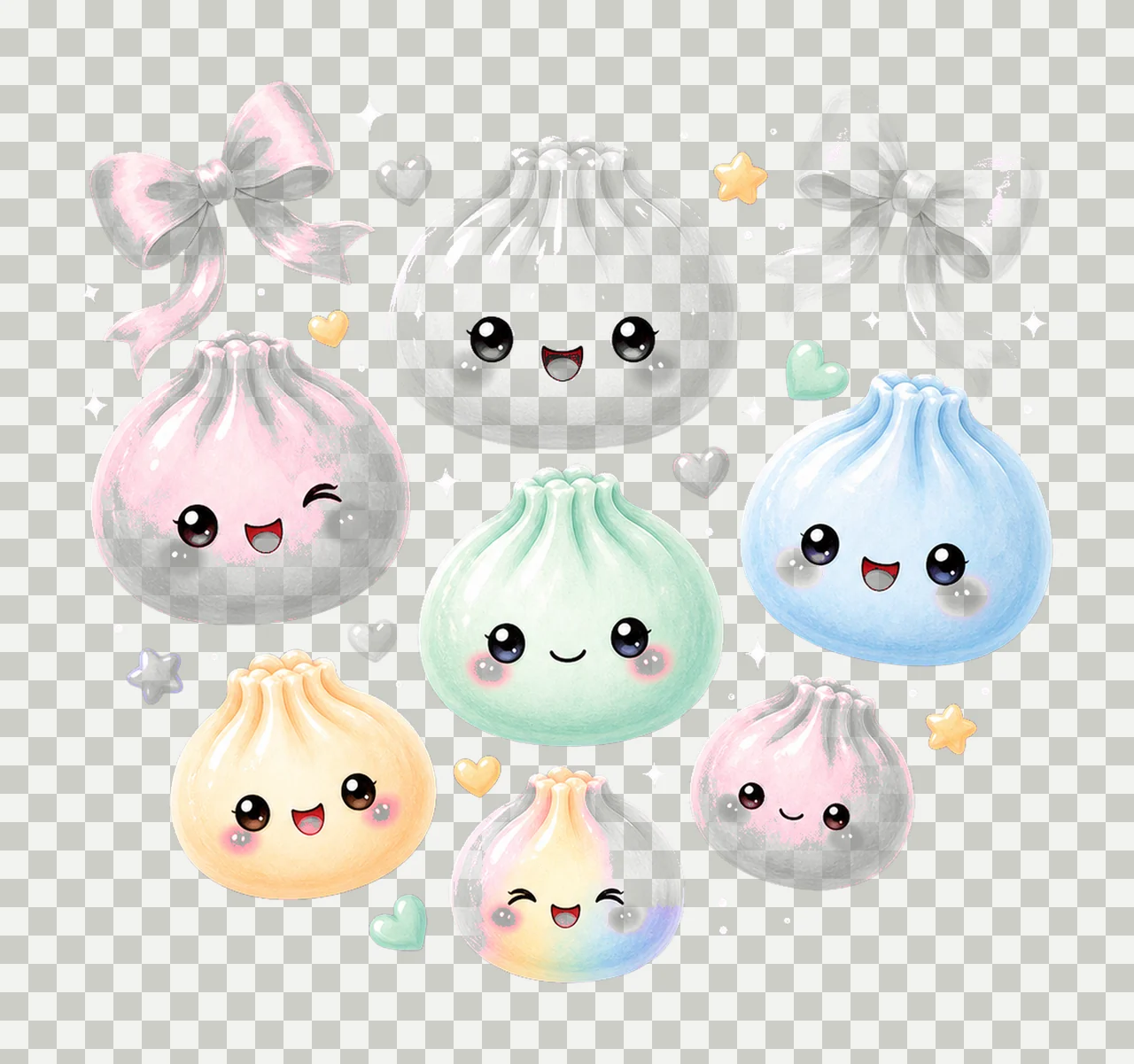 Kawaii Dumpling Cute Pastel Anime Food Variation B transparency and detail preview thumbnail