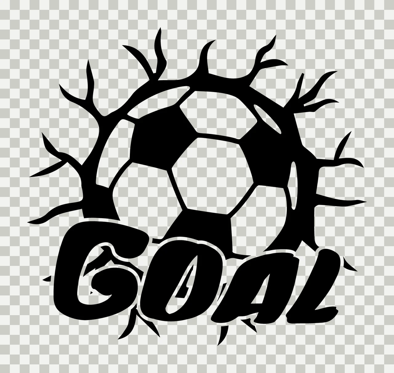 Soccer Goal Text With Ball cracking cracks silhouette black transparency and detail preview thumbnail