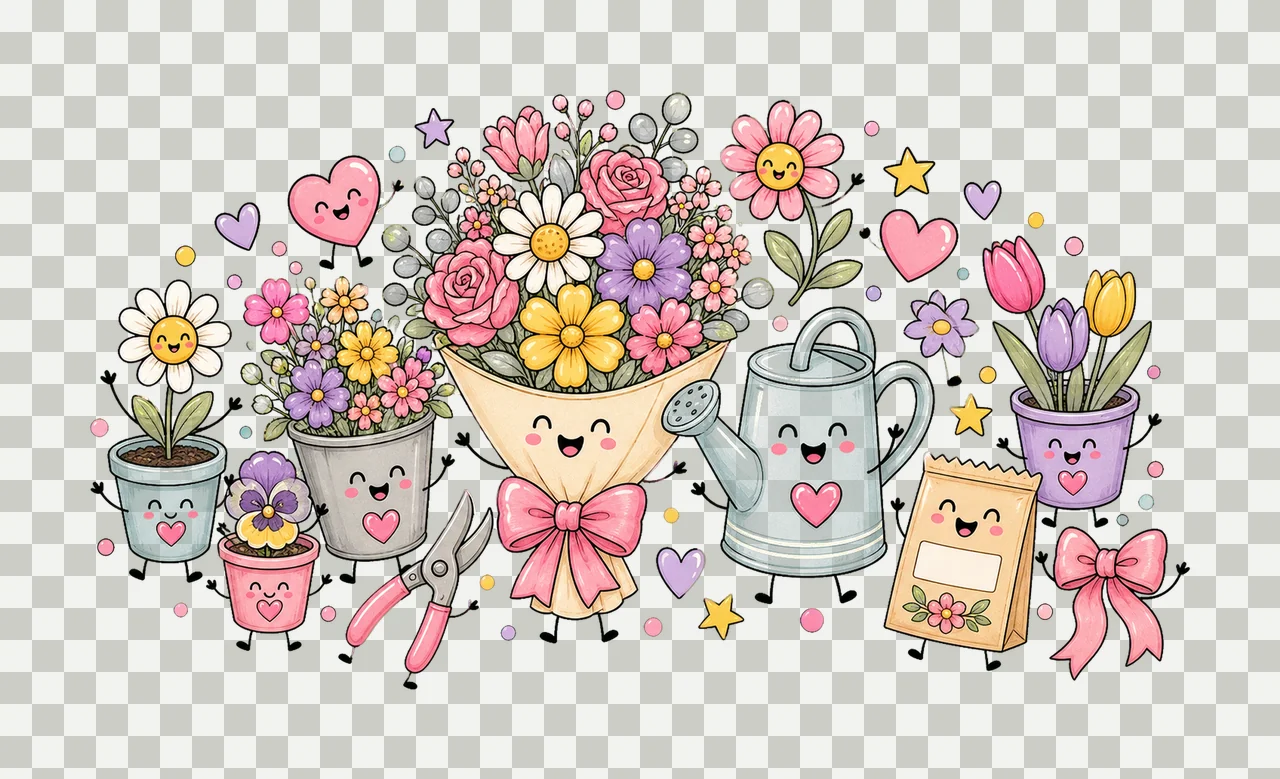 Florist Flower Shop Design Doodle Style Variation F transparency and detail preview thumbnail