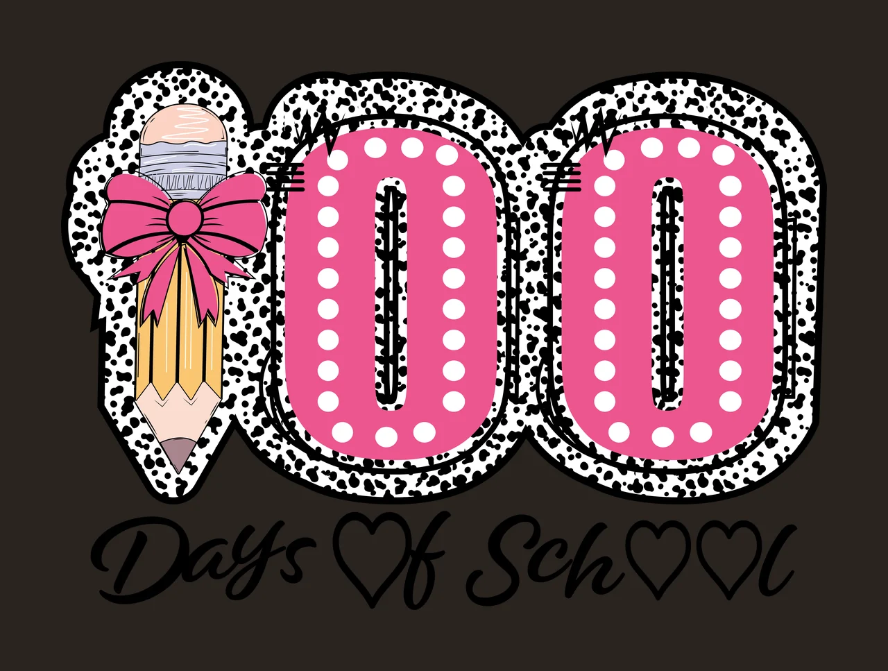100 Days Of School Text Design number heart black typography contrast preview thumbnail
