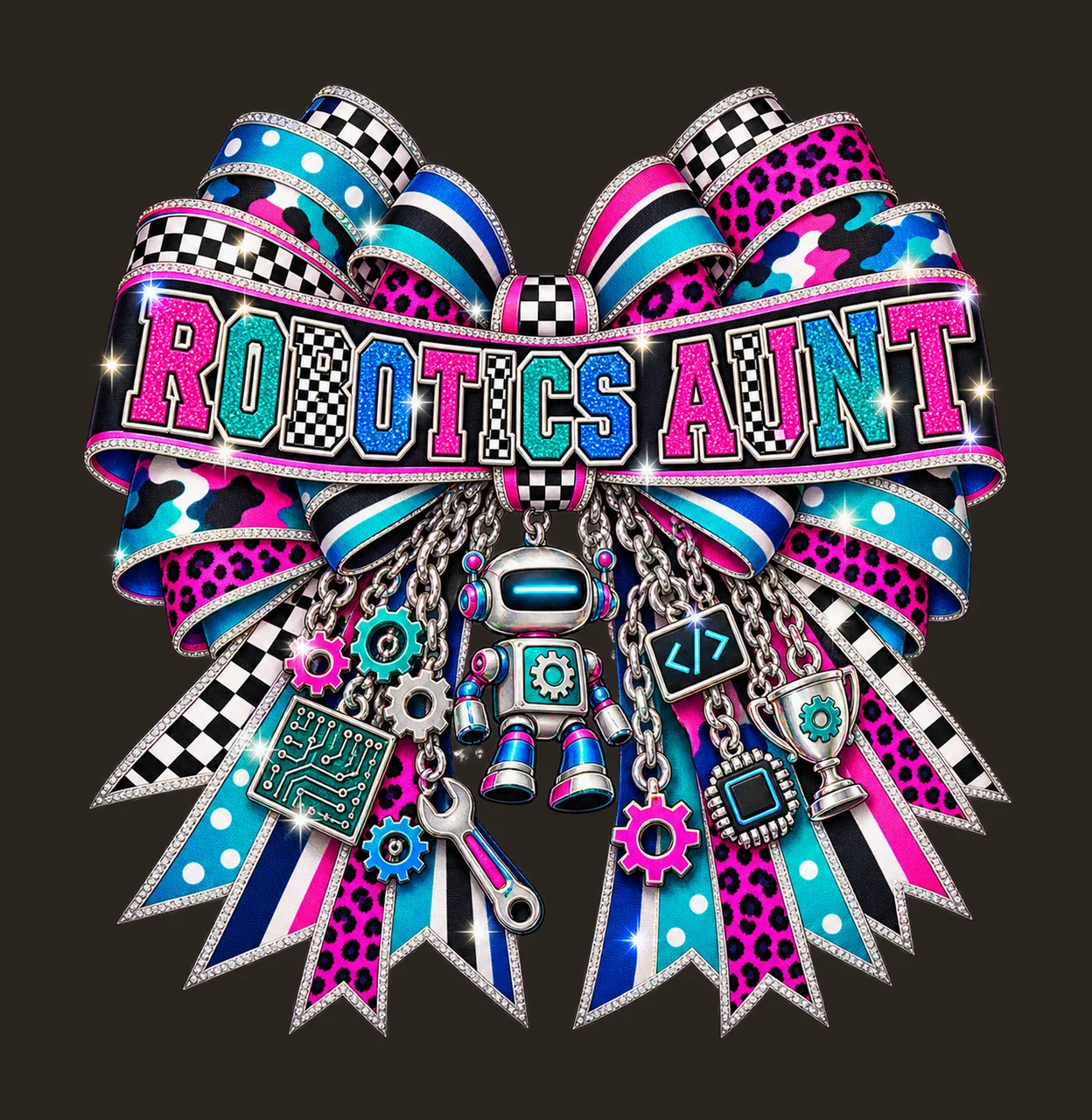 Robotics Aunt Bow Charm PNG, Patterned Varsity Aunt Ribbon Clipart, Transparent Sublimation Digital Download contrast preview thumbnail