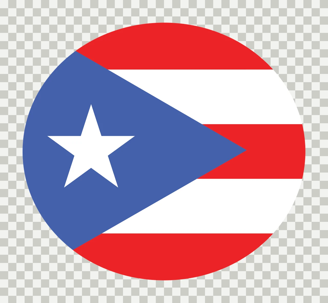 Puerto Rico flag emblem Illustration with circular flag emblem, blue triangle, white five-pointed star and red stripes transparency and detail preview thumbnail