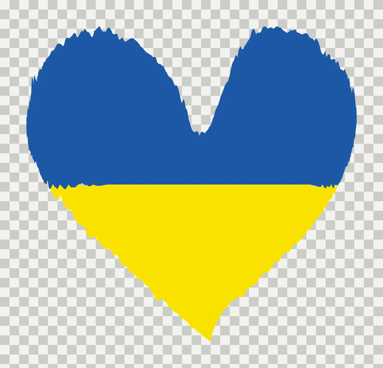 Heart-shaped Ukrainian flag Illustration with blue upper half, yellow lower half and irregular brushstroke edges transparency and detail preview thumbnail
