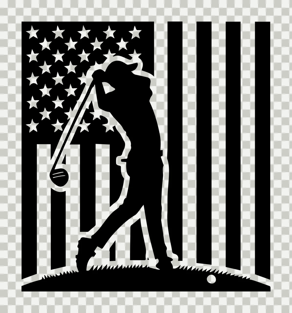 Golf Player Silhouette With Flag Backdrop golfer swinging club transparency and detail preview thumbnail