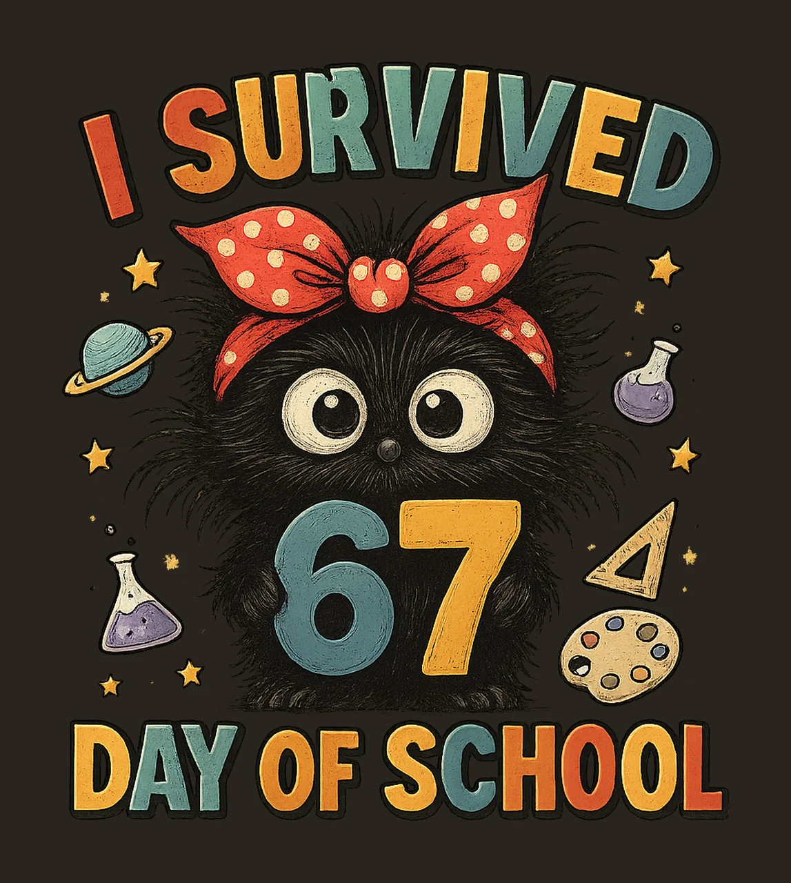 Funny Survived 67 Days of School Black Cat Meme Design contrast preview thumbnail