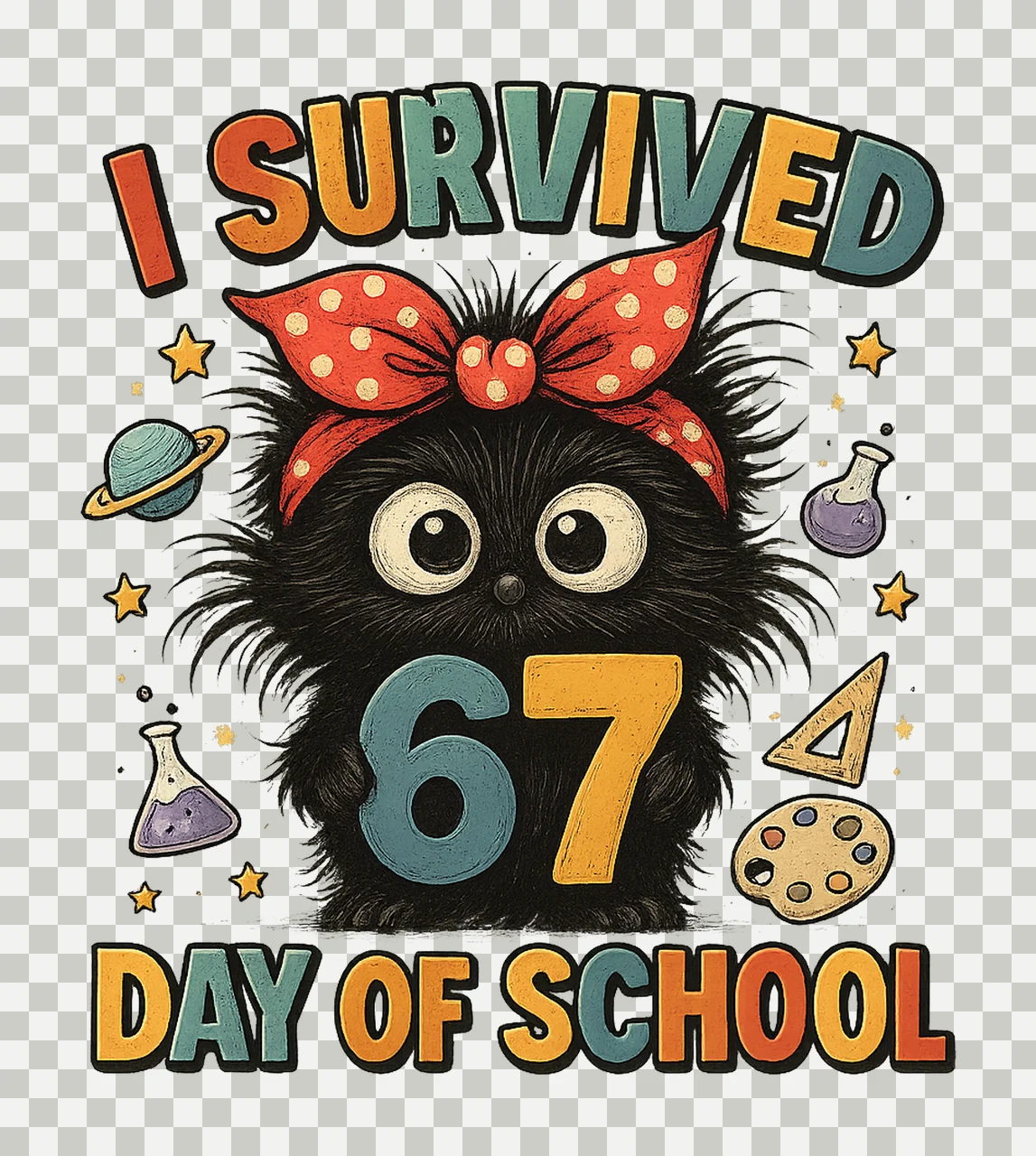 Funny Survived 67 Days of School Black Cat Meme Design transparency and detail preview thumbnail