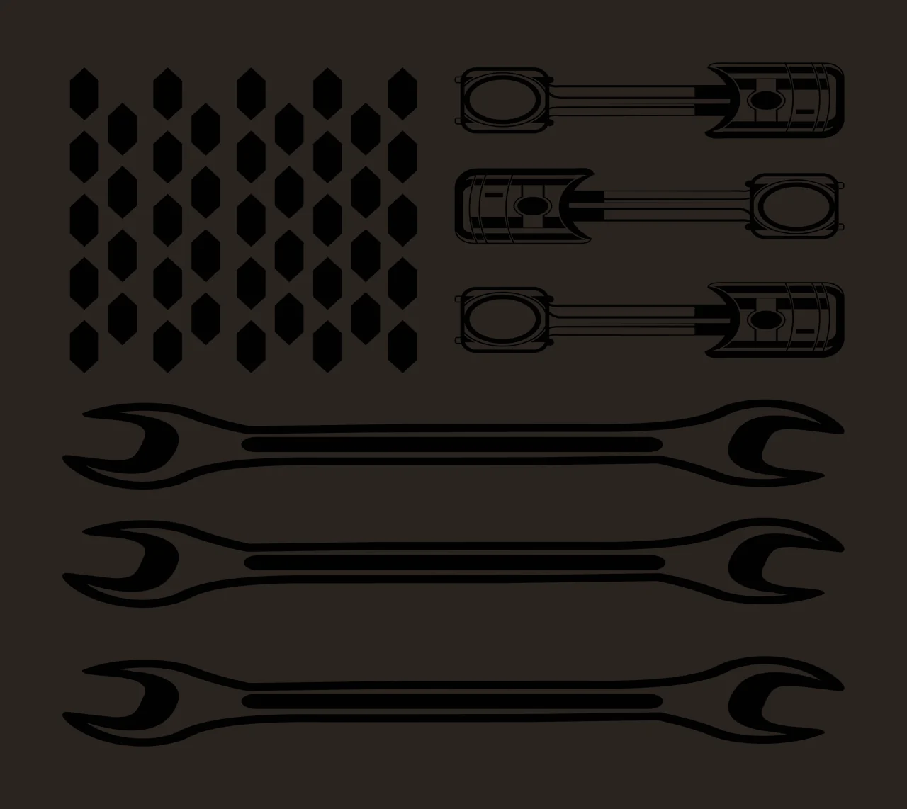 Mechanic Wrench And Piston Flag Design graphic wrenches pistons contrast preview thumbnail