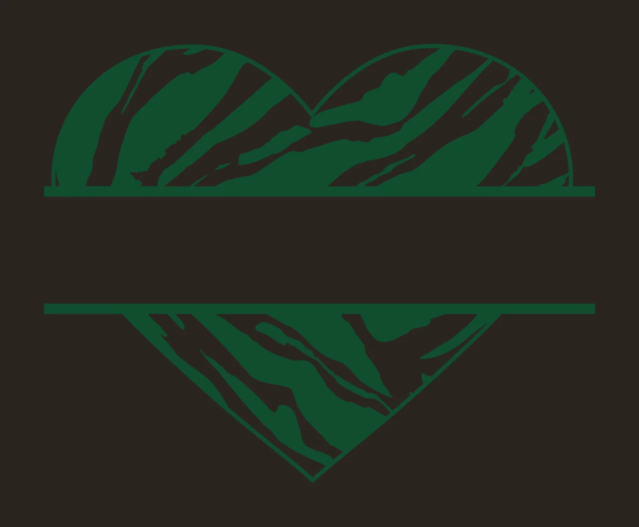 Heart Illustration with zebra pattern, stripes, heart frame and blank space in sage green and white contrast preview thumbnail