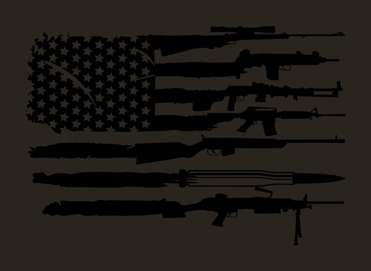 Flag American With Gun Silhouettes stars rifles ammunition contrast preview thumbnail