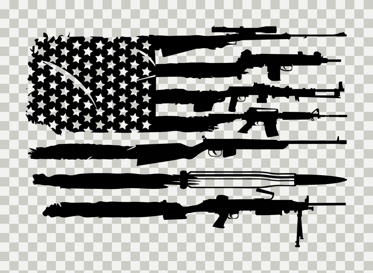 Flag American With Gun Silhouettes stars rifles ammunition transparency and detail preview thumbnail