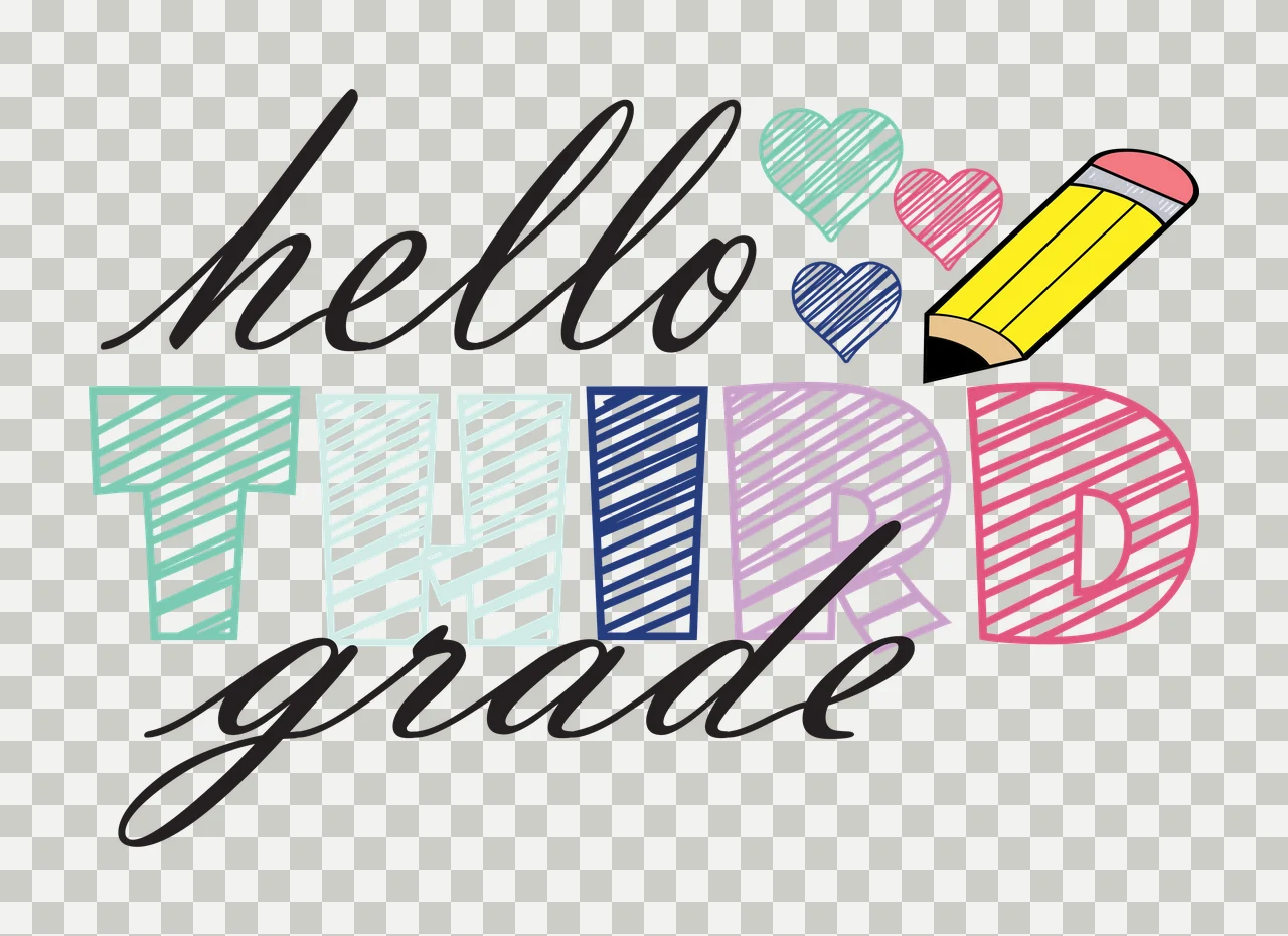 Hello Third Grade Script Pencil Art lettering drawing heart transparency and detail preview thumbnail