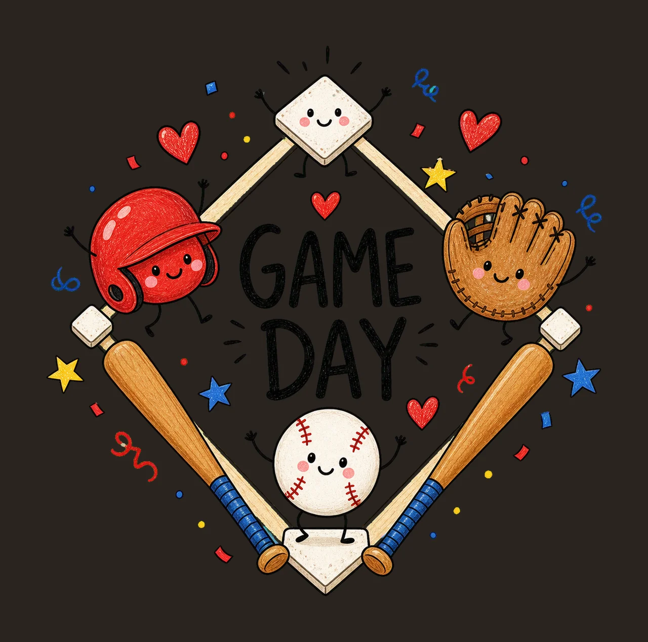 Happy Baseball Doodle Cute Baseball Sublimation Variation C contrast preview thumbnail