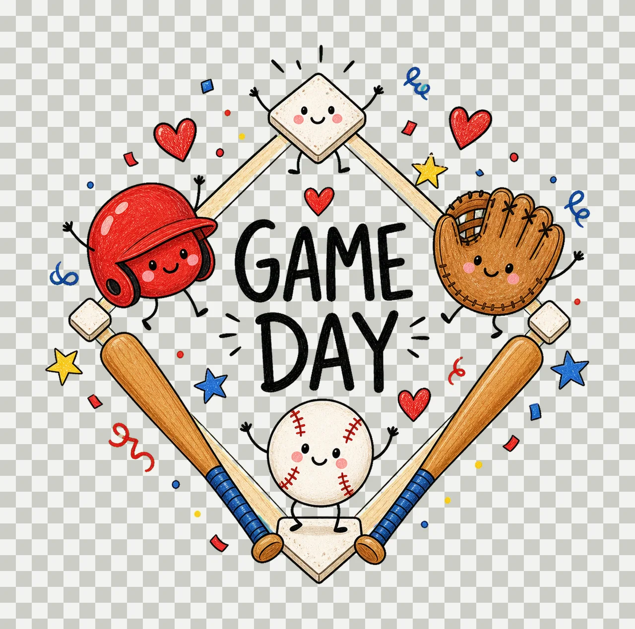 Happy Baseball Doodle Cute Baseball Sublimation Variation C transparency and detail preview thumbnail