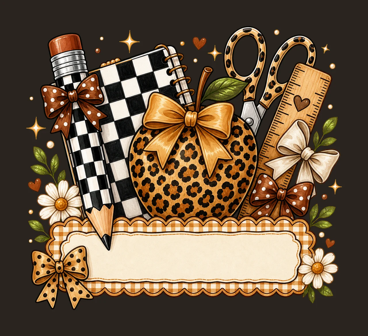 Stationery Arrangement With Apple And Pencil In Brown contrast preview thumbnail