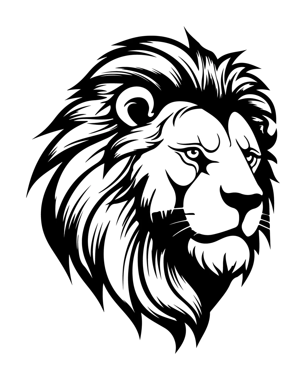 Lion Head Silhouette Graphic Roar Mane Stylized Black White