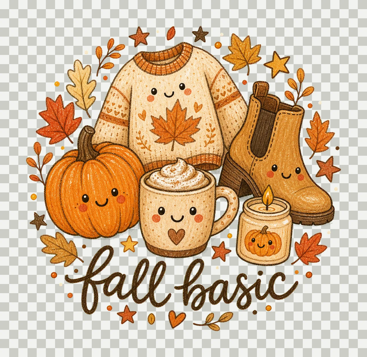 Fall Basic Cute Fall Doodle Shirt Autumn Girly Variation C transparency and detail preview thumbnail
