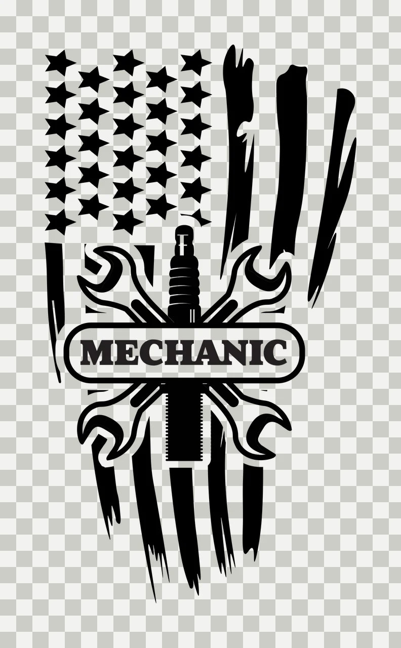 Mechanic Flag With Wrenches Spark Plug mechanical tools distressed transparency and detail preview thumbnail