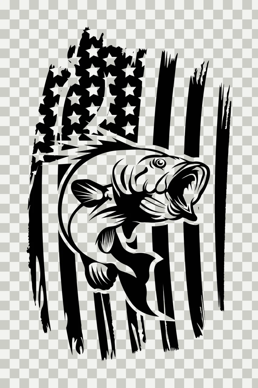 Leaping Fish American Flag Silhouette and Stars Stripes Distressed transparency and detail preview thumbnail