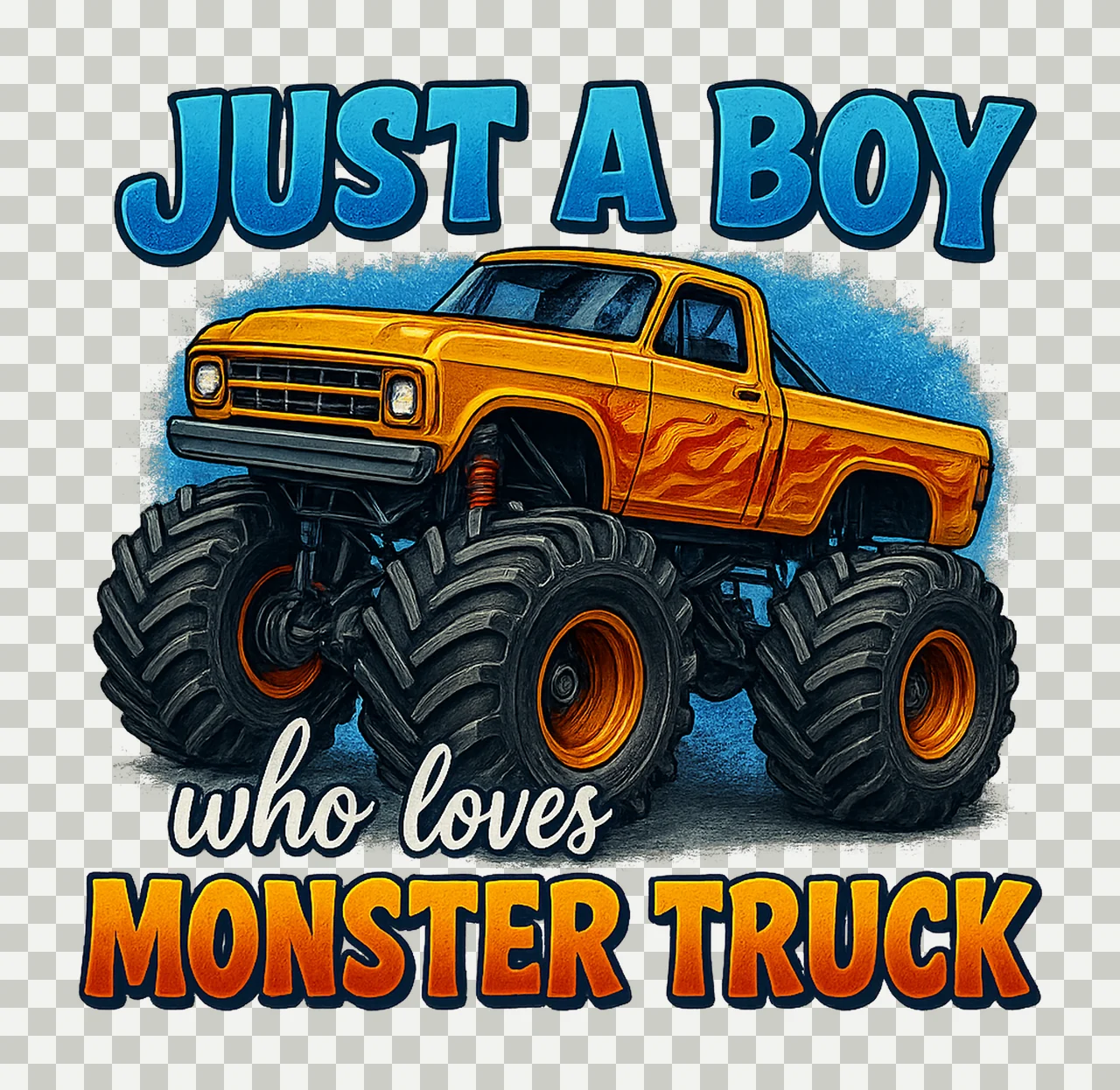 Just Boy Who Loves Monster Truck Kids Shirt Design transparency and detail preview thumbnail