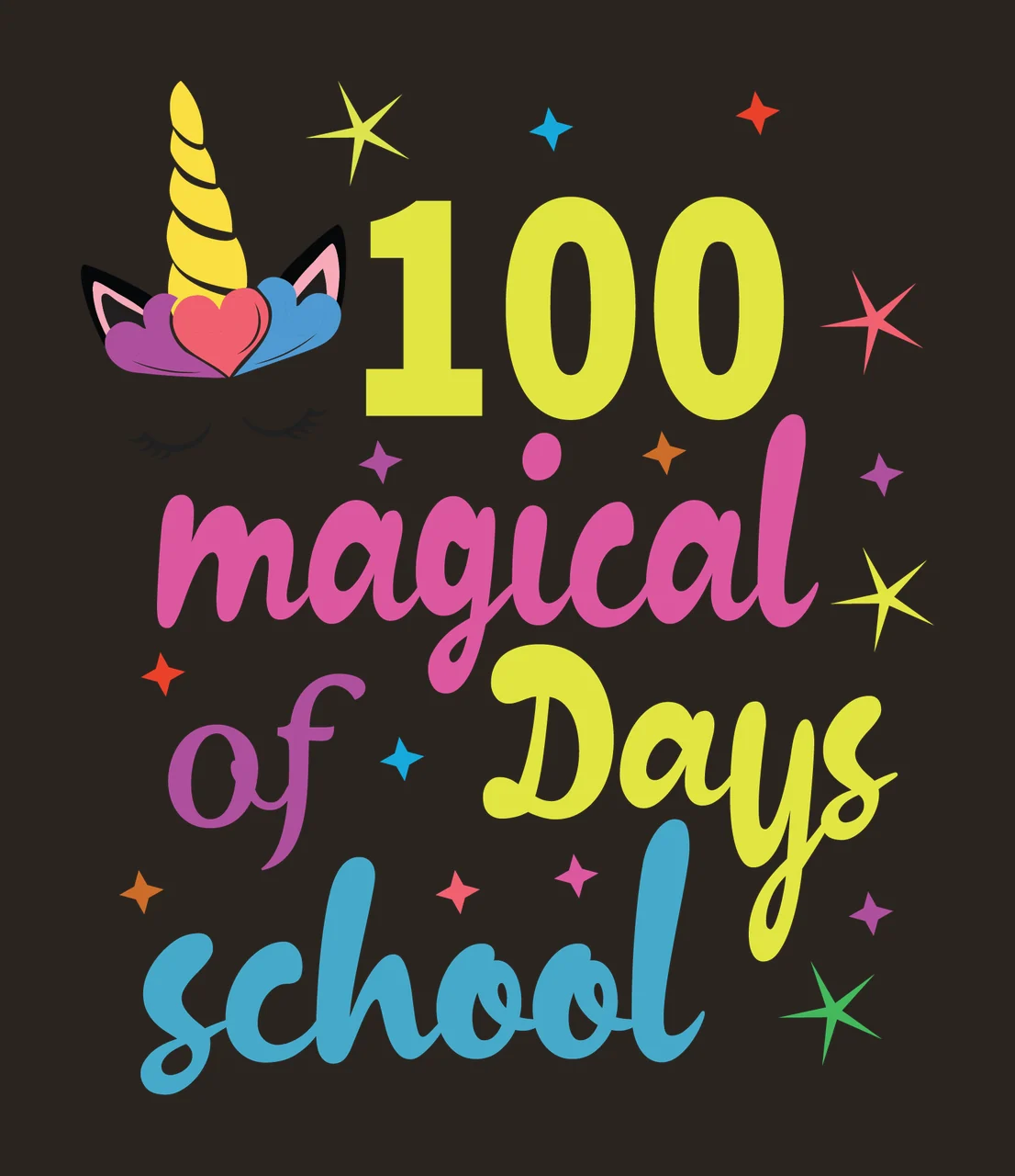 100 Magical Days Of School Unicorn stars typography black white contrast preview thumbnail