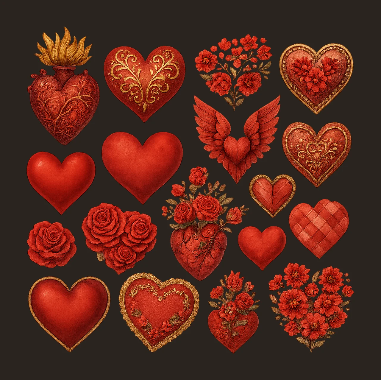 Red Hearts Clip Art Valentines Day Love Sublimation Design contrast preview thumbnail
