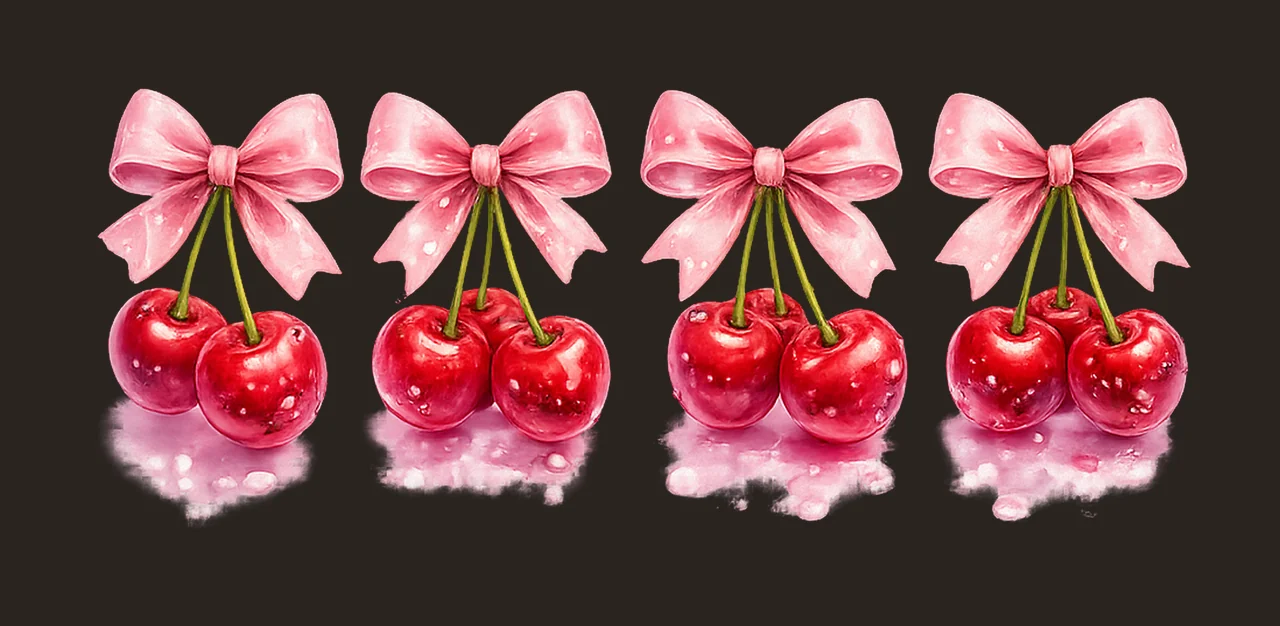 Cherry With Bow Watercolor Artwork Coquette Cherry Bow contrast preview thumbnail
