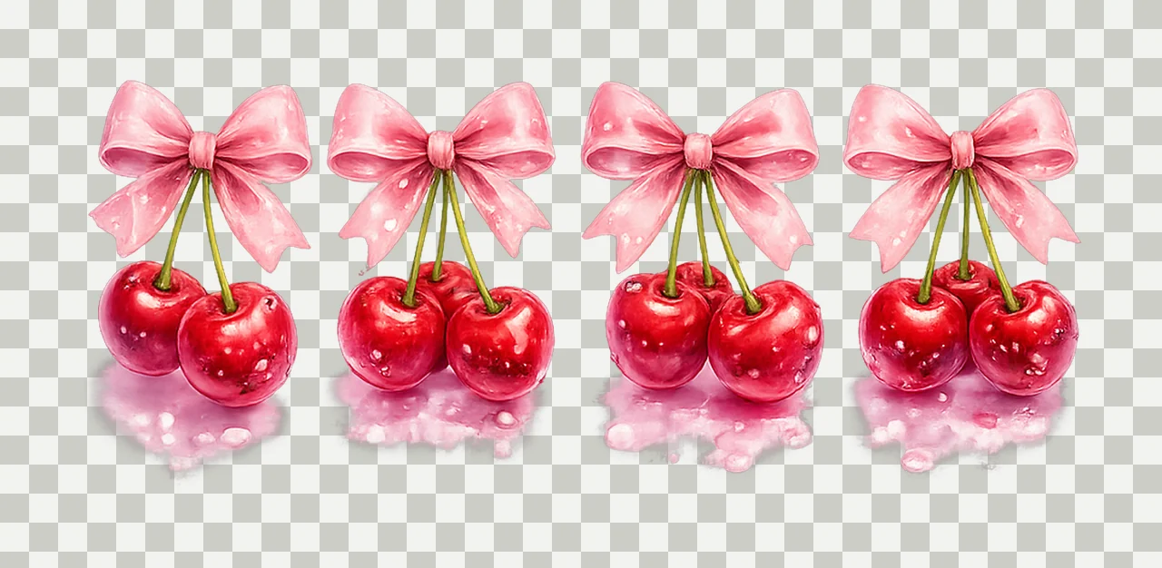 Cherry With Bow Watercolor Artwork Coquette Cherry Bow transparency and detail preview thumbnail