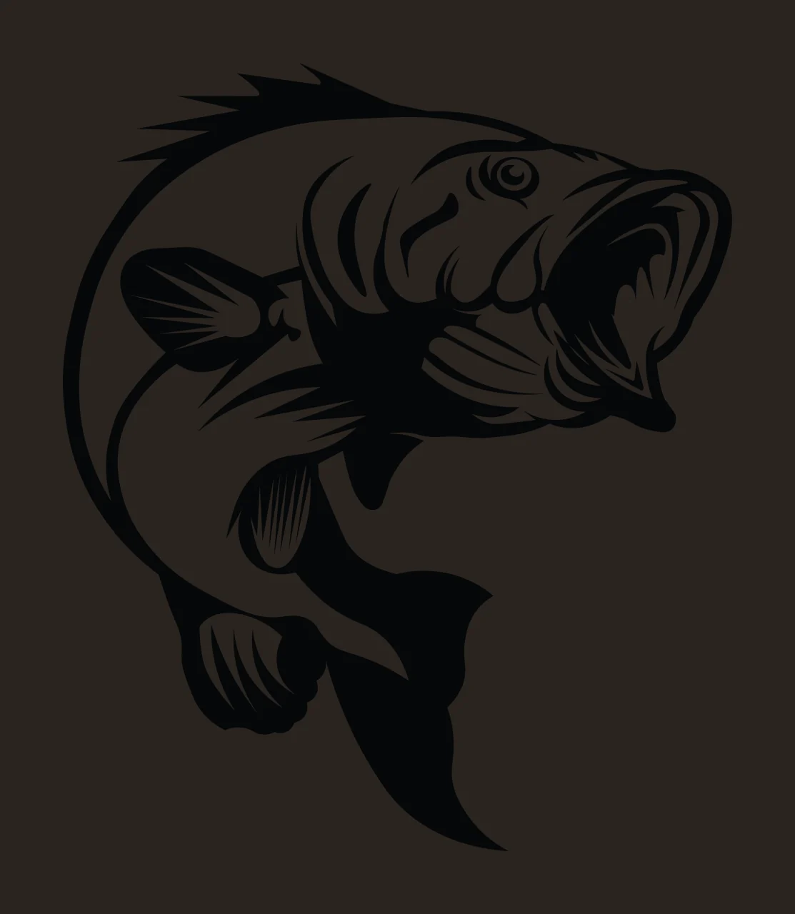 Fish Jumping With Open Mouth Fins Tail Scales Black White Plain contrast preview thumbnail