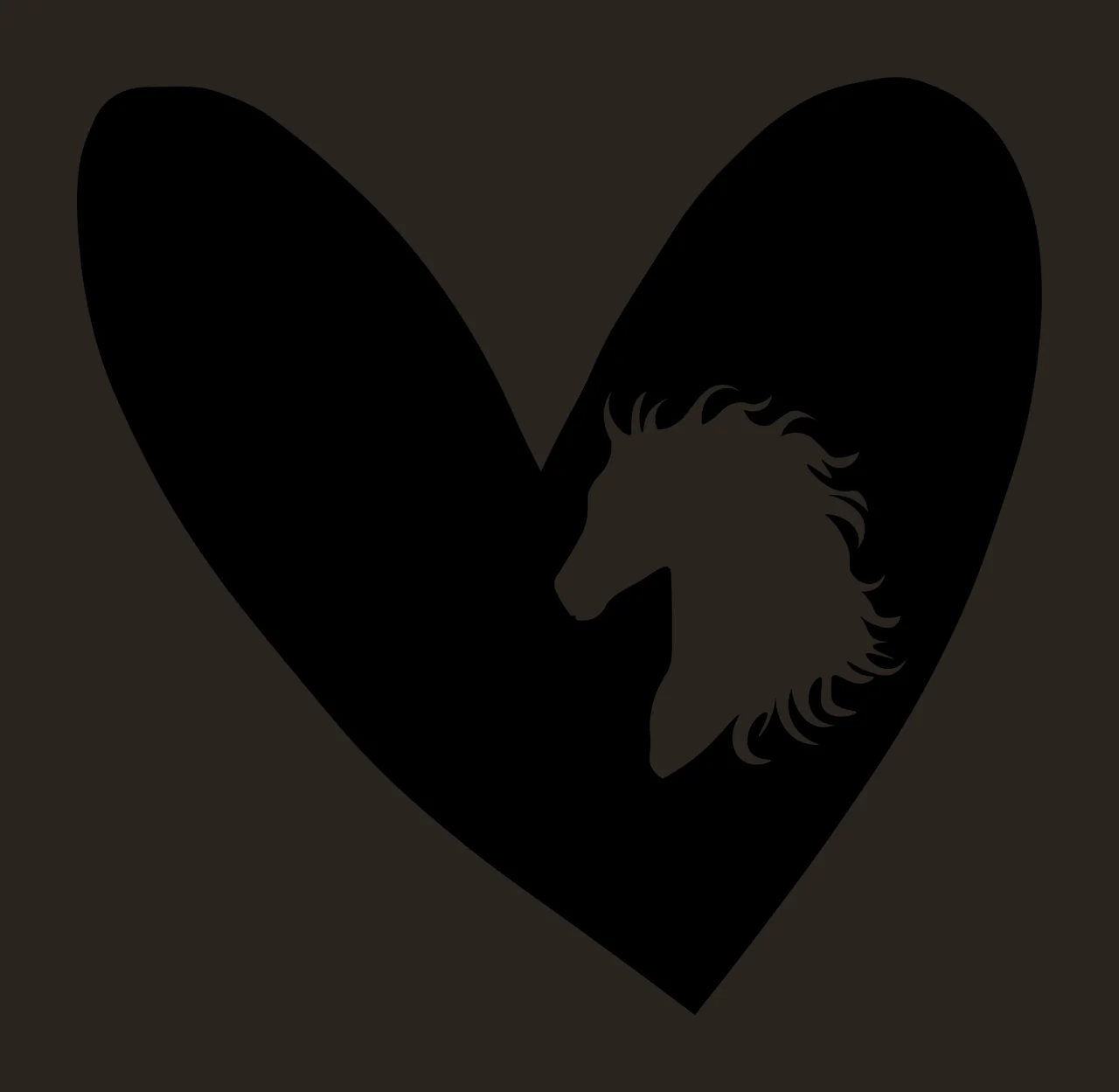 Black heart with white horse head silhouette Illustration contrast preview thumbnail