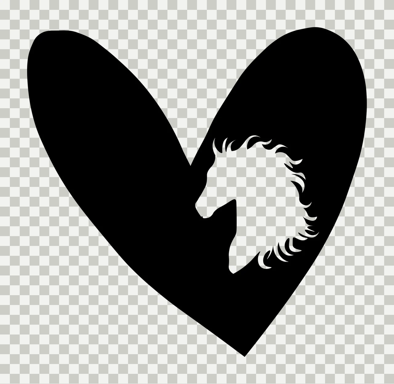 Black heart with white horse head silhouette Illustration transparency and detail preview thumbnail