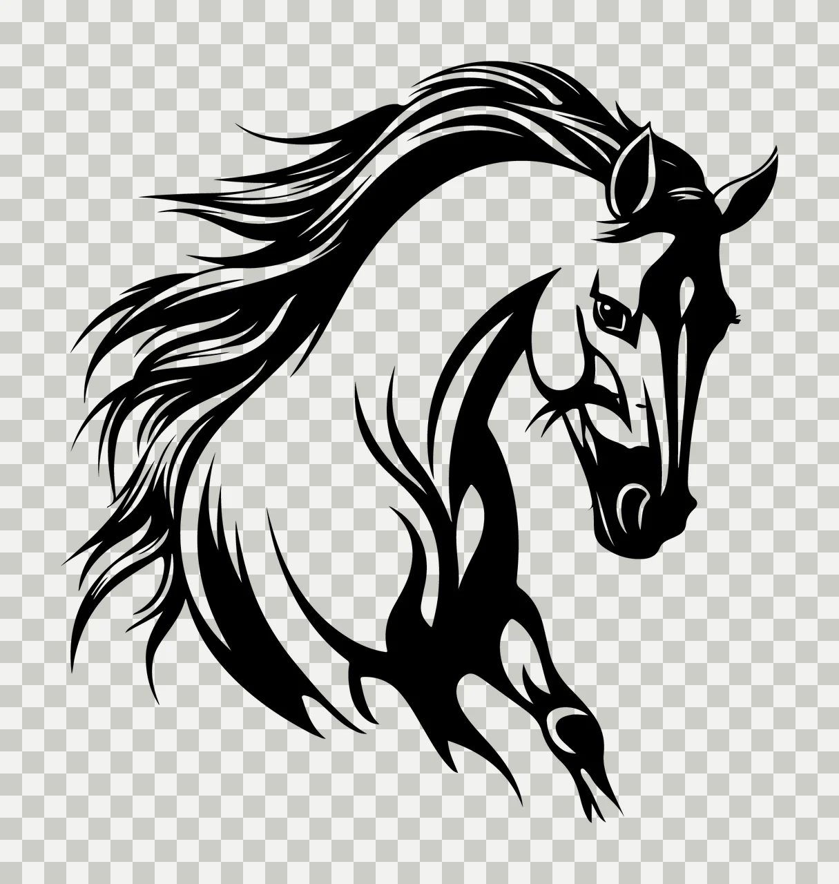 Horse Head Profile Black Silhouette mane animal 1 F16 transparency and detail preview thumbnail