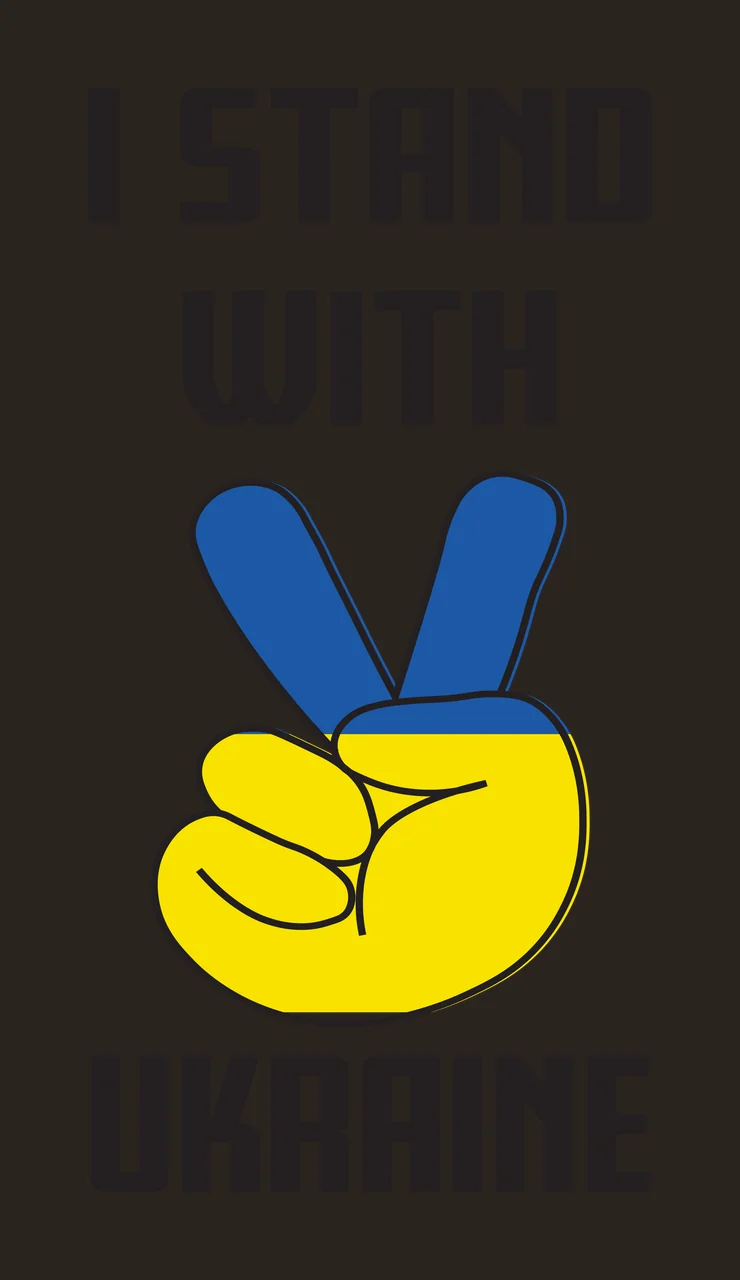 I STAND WITH UKRAINE peace sign gesture Design with peace sign hand gesture, I STAND WITH UKRAINE text and Ukrainian flag colors in blue, yellow and black contrast preview thumbnail