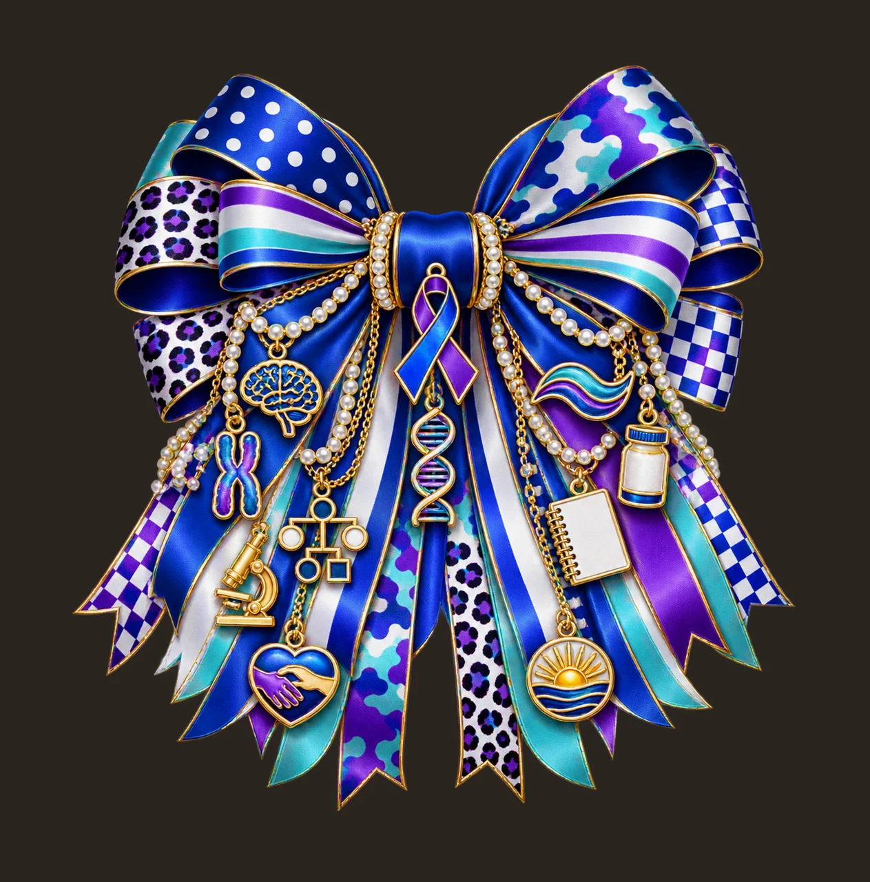 Huntington's Disease Awareness Bow Charm PNG, Gold Chain Charms, Transparent Sublimation Design, Digital Download contrast preview thumbnail