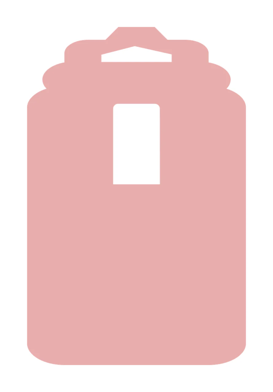 Light pink tag template with tag silhouette, hanging slot cutout, vertical rectangular cutout and rounded corners in dusty rose and white