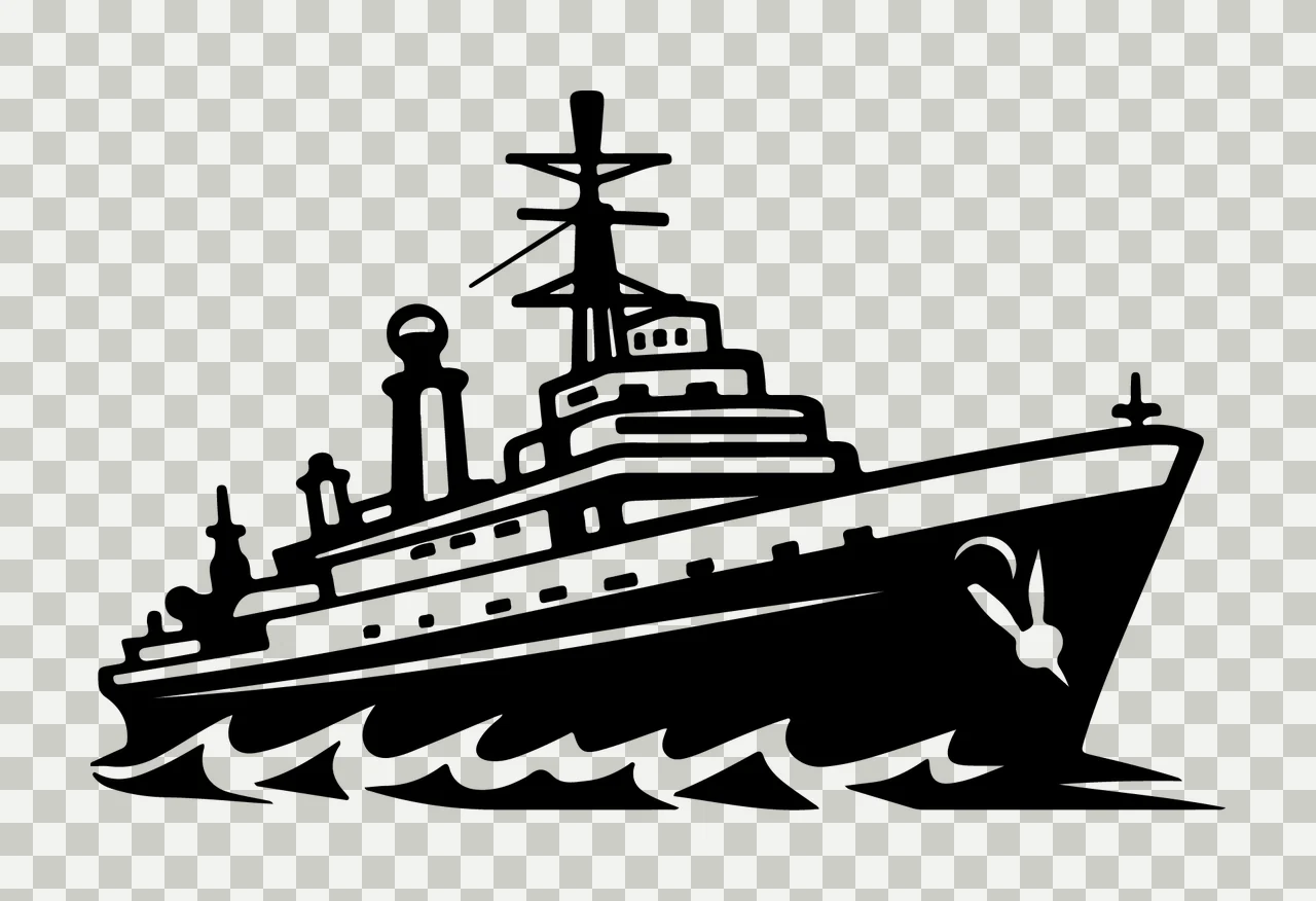Ship Sailing On Waves Black Illustration mast anchor white transparency and detail preview thumbnail