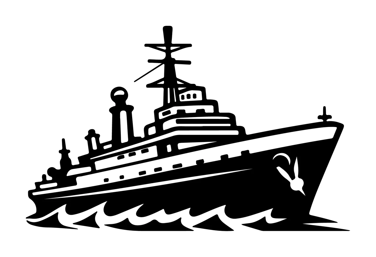 Ship Sailing On Waves Black Illustration mast anchor white