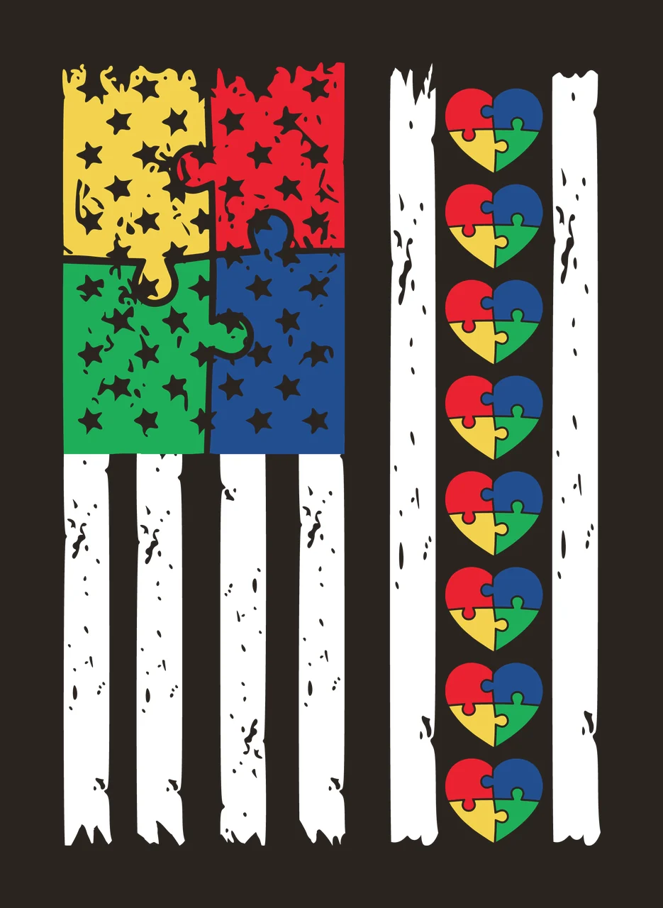Flag And Heart Puzzle Pieces hearts Star piece Distressed Black contrast preview thumbnail