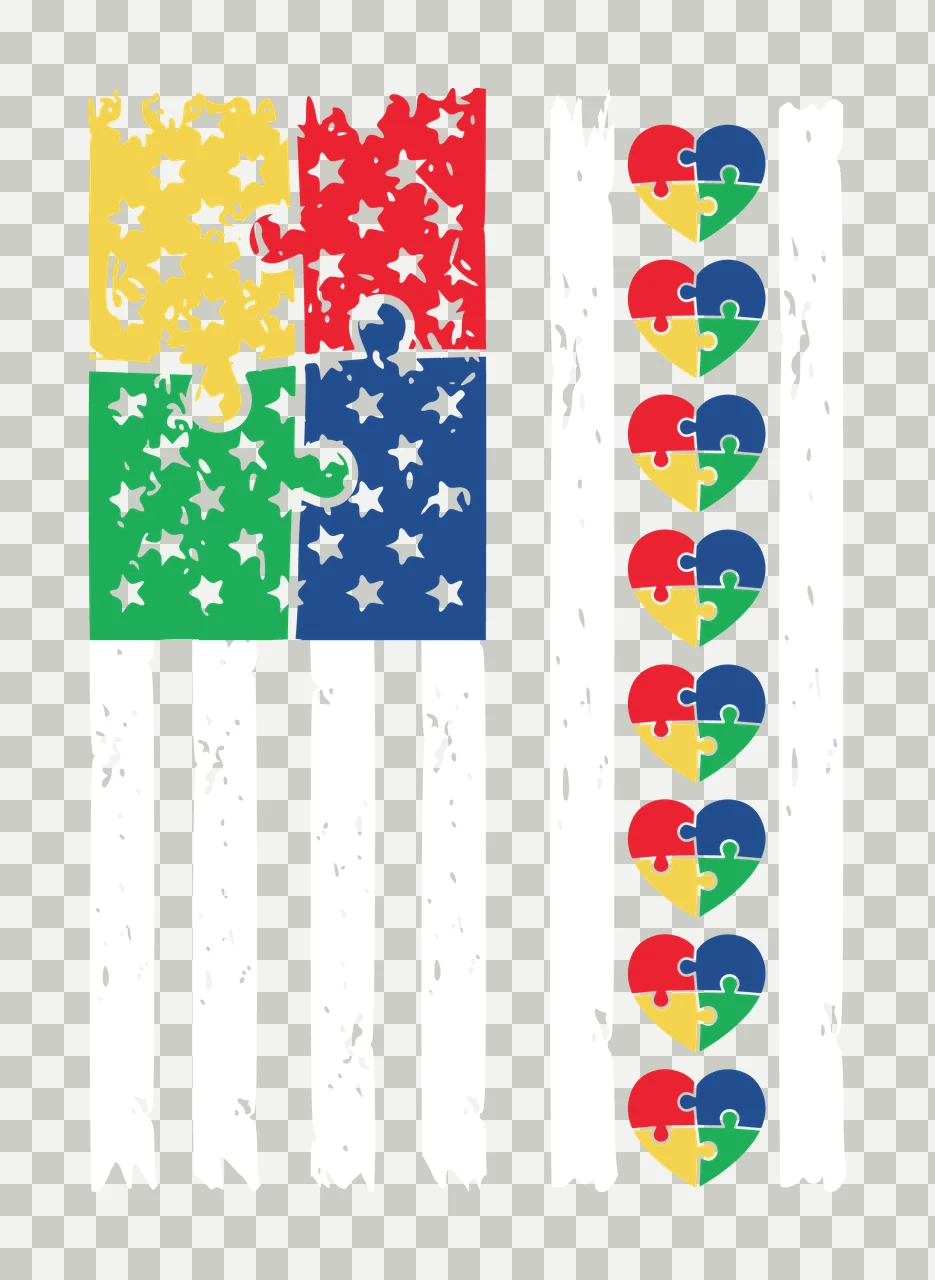 Flag And Heart Puzzle Pieces hearts Star piece Distressed Black transparency and detail preview thumbnail