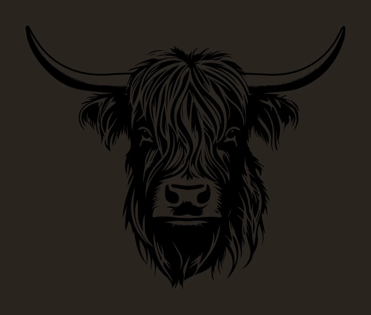 Cow Highland Head Portrait horns hair eyes muzzle engraving contrast preview thumbnail