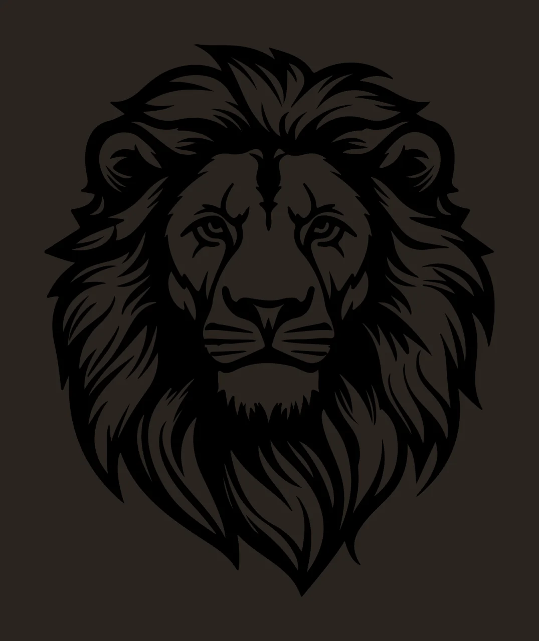 Lion Head Face Silhouette Facing Forward posing mane high contrast contrast preview thumbnail