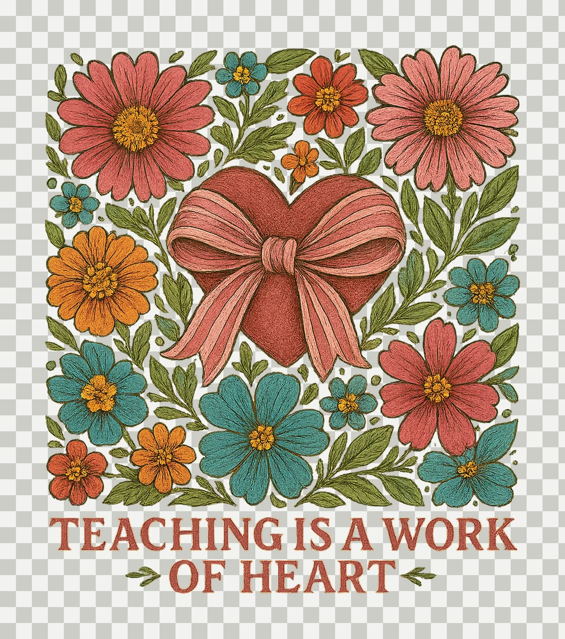 Teaching Is Work of Heart Boho Teacher Pencil Bow Design transparency and detail preview thumbnail