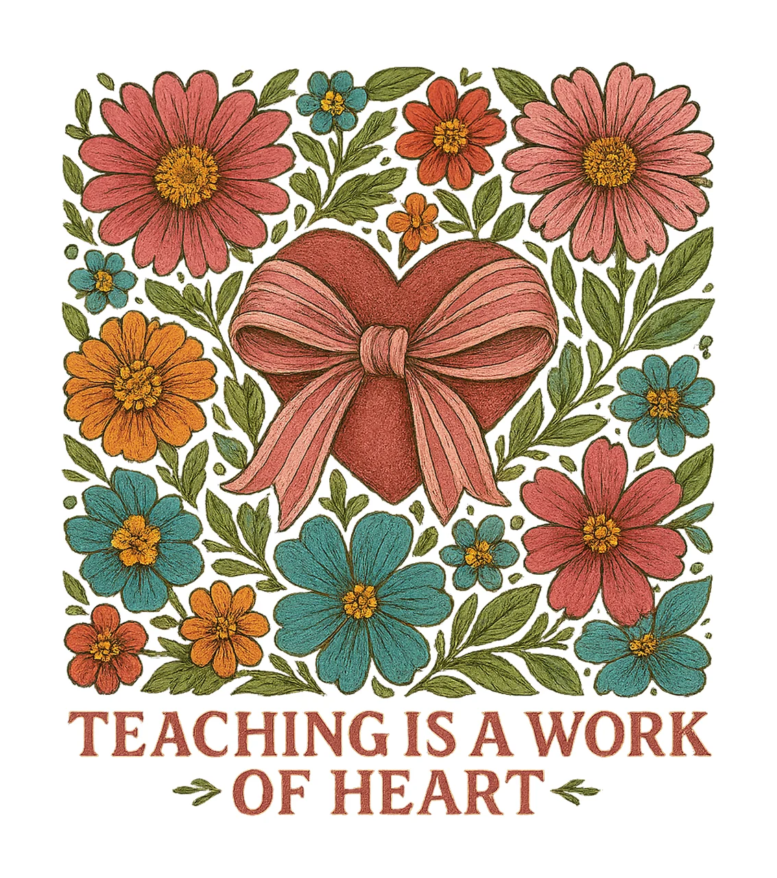 Teaching Is Work of Heart Boho Teacher Pencil Bow Design