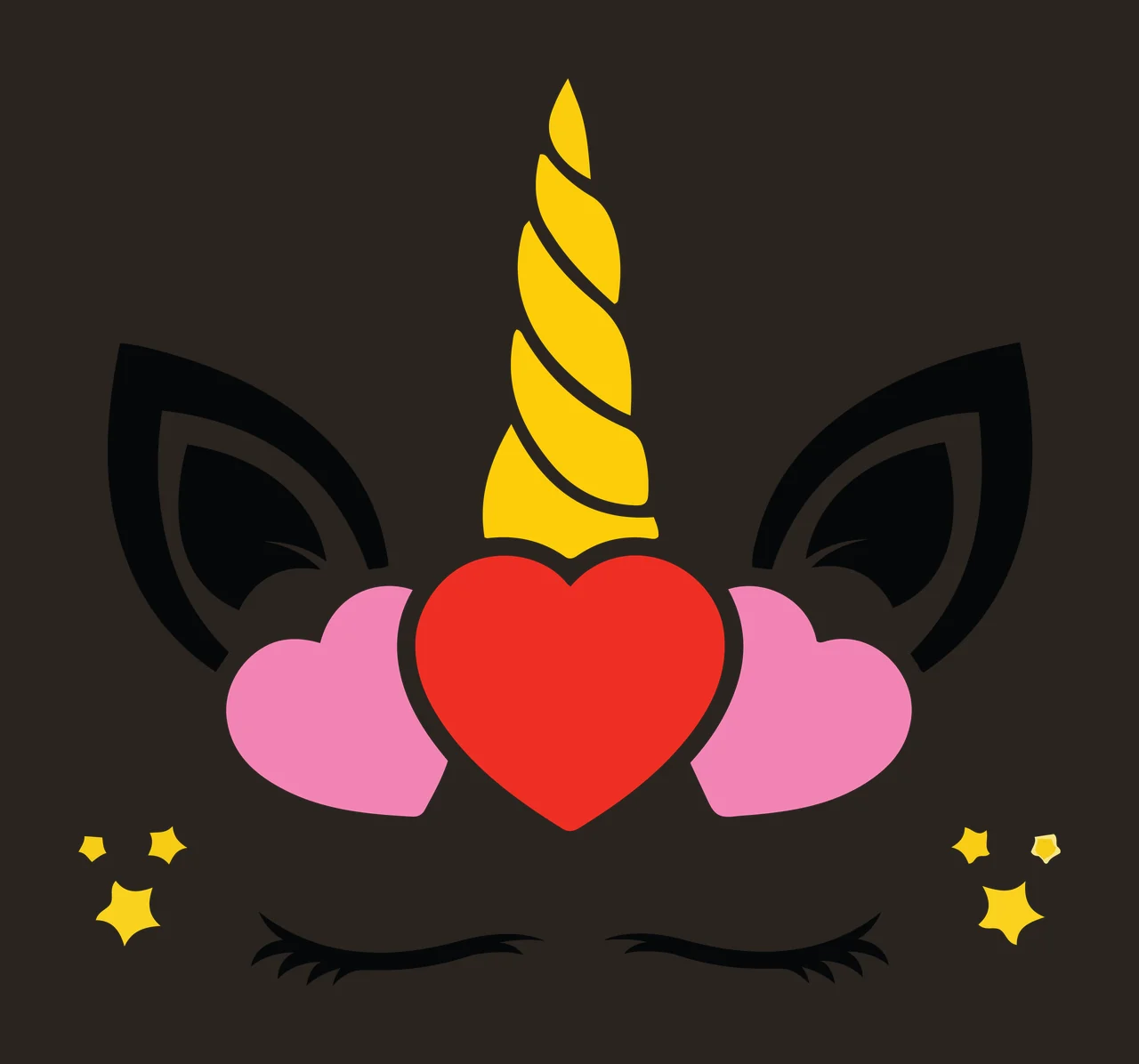 Unicorn Black Silhouette With Heart Ears And Closed horn hearts contrast preview thumbnail
